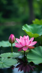 Obraz premium Lotus blooms in serene pond water, water, serene, flower