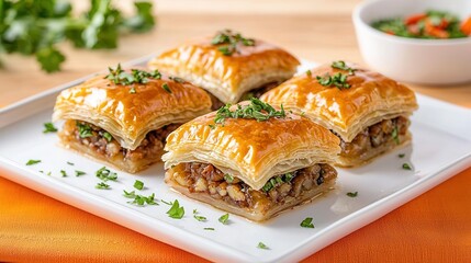 Delicious Traditional Baklava with Nuts and Sweet Syrup Drizzle