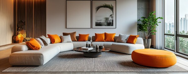 Elevate Your Luxury Home Design with Modern Interior Living Room Furniture on Wall and Floor, Creating a Sophisticated & Inviting Space for Relaxation & Entertainment.