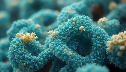 Fototapeta premium Interdimensional lichen: seamless texture, aquamarine and silver tones, fractal structure, microscopic complexity