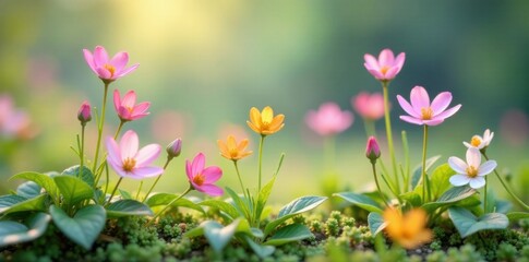 Obraz premium Miniature wildflowers in pastel colors, field, floral, watercolor