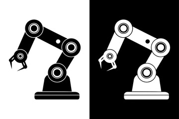 Robotic Arm Silhouette Vector Icon Black and White Background.
