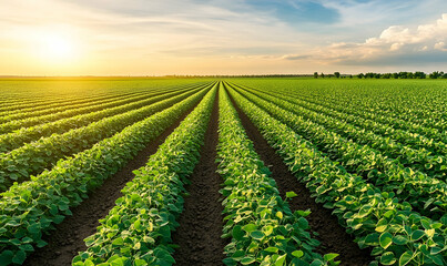 Golden Sunset Over Lush Agricultural Field