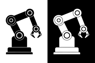 Robotic Arm Silhouette Vector Icon Black and White Background.
