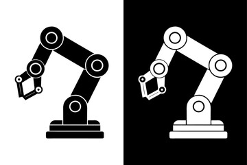 Robotic Arm Silhouette Vector Icon Black and White Background.