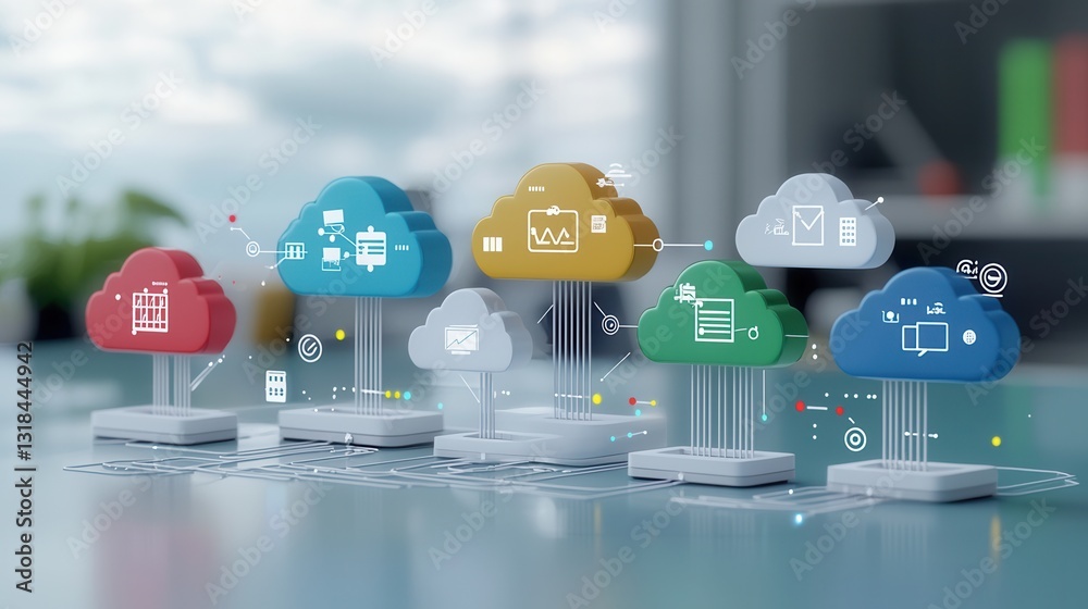 Poster visualizing the digital ecosystem a futuristic 3d rendered depicting the interconnected technologies