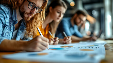 Fototapeta premium Business Team Analyzing Charts In Modern Office