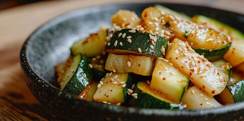 Sliced zucchini in the style of Korean cuisine.