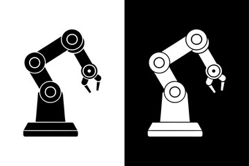 Robotic Arm Silhouette Vector Icon Black and White Background.