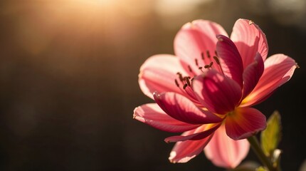 Fototapeta premium Close-up of a blooming flower, highlighted by morning light. High contrast, low-key lighting