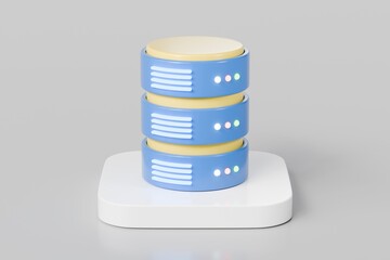 3d Database storage icon. Computer network management database server system, data system storage service concept. Minimal Cartoon File database storage icon isolated on white background. 3d render.