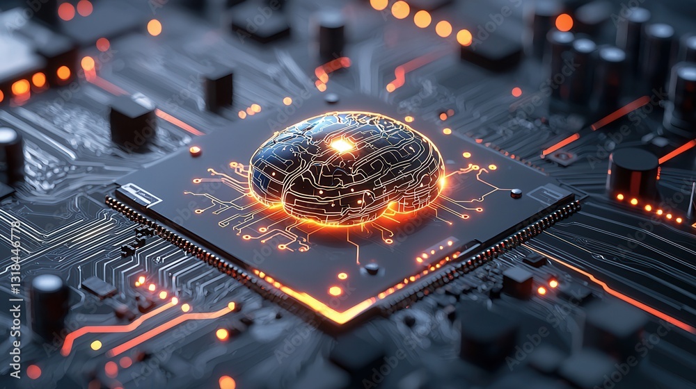 Poster mesmerizing fusion of intelligence and nature showcasing a dynamic glowing digital processor board w
