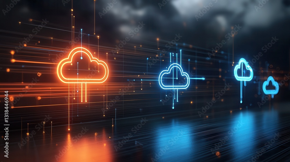 Poster a mesmerizing futuristic digital artwork that showcases vibrant and dynamic cloud computing data net