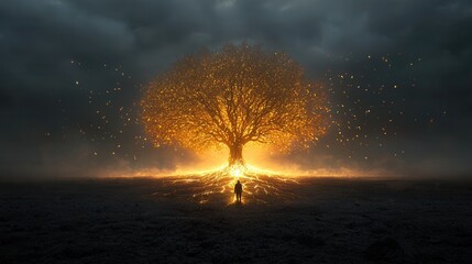 Breathtaking image of a mystical ethereal tree radiating with cosmic energy and celestial light creating a surreal enchanting and atmosphere  This fantastical