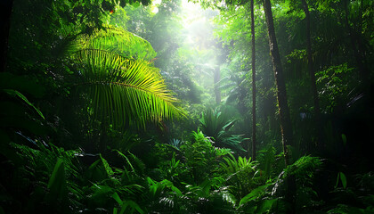Lush Tropical Rainforest Sunlight