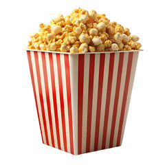 Popcorn Feast: A classic red and white striped container brimming with freshly popped popcorn, capturing the essence of cinema and casual snacking.