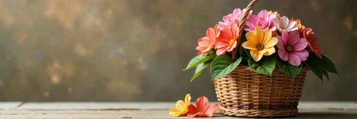 Obraz premium Aromatic flowers in a terracotta pot with a handmade woven basket , floral arrangement, rustic charm, bohemian lifestyle