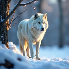 Obraz premium Arctic wolf with snowy landscape, winter, wolf, landscape