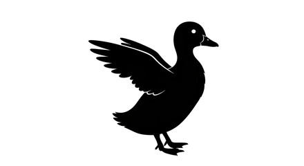 Isolated Duck with Wings Extended, Black Silhouette