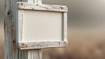 Rustic White Wooden Signpost Blank Message Board Weathered Texture.