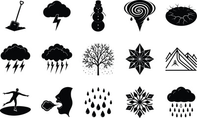 Winter, Spring, Summer, and Autumn Weather Icons Collection
