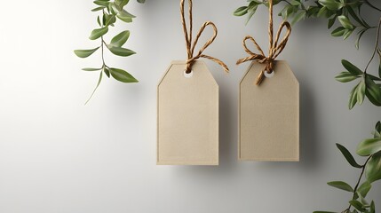 High-quality greeting card with brown tags in a premium paper cut vector texture, placed on a white background, 3D rendering