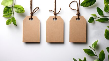 High-quality greeting card with brown tags in a premium paper cut vector texture, placed on a white background, 3D rendering