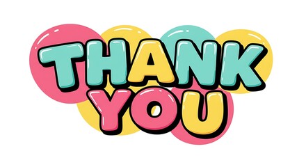 Playful and colorful bubble-style 'Thank You' text on a white background