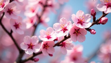 Fototapeta premium Blooming cherry blossoms in pink, bloom, blossom, cherry blossom
