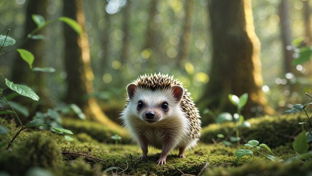 Adorable hedgehog in the woods its tiny feet barely touching the ground a delightful sight of nature's charm