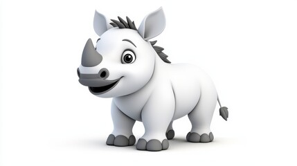 Cute White Rhinoceros Calf 3D Illustration