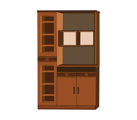 Wooden kitchen cabinet with shelves and storage compartments for home interior furniture