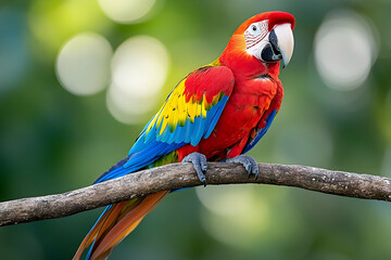 Obraz premium Scarlet Macaw perched on branch in jungle