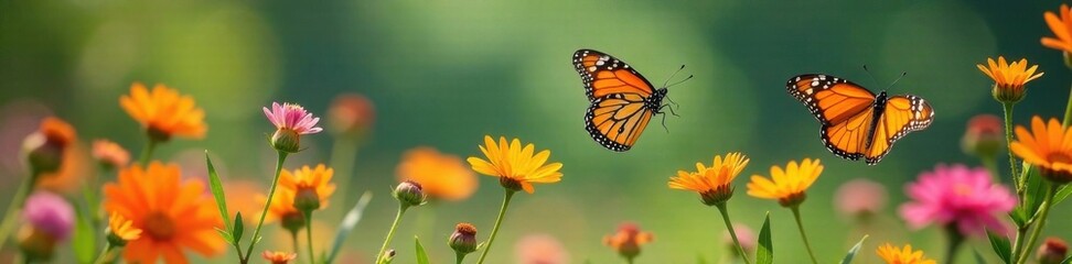 Butterflies and moths flit between vibrant wildflowers , butterflies, moths, meadow