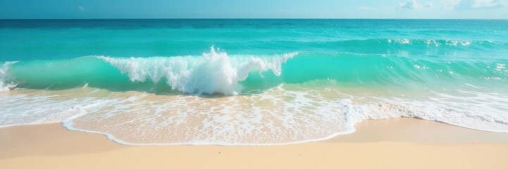 Calm sandy shore with soothing turquoise ocean wave, beach, peaceful