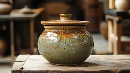 Rustic Ceramic Jar with Lid: Handmade Pottery