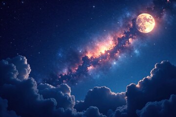 Obraz premium Celestial canvas with twinkling stars and silvery moonlight, celestial, universe, stars