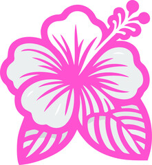  A beautifully designed pink hibiscus flower silhouette with intricate cut-out details, giving it a modern and stylish look. The symmetrical floral design features soft curves and delicate leaf 