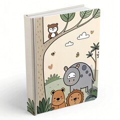 Adorable Cartoon Animals Jungle Book Cover Design Cute Hippo Lion and Bear Illustration