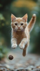 Obraz premium A Feline in Mid-Air, Captured in a Moment of Playfulness