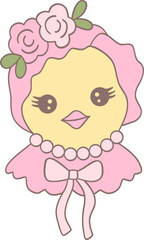 Cute Easter Chicken with a Decorative Easter Egg in a Groovy Retro Hippie Design