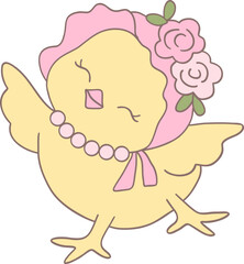 Cute Easter Chicken with a Decorative Easter Egg in a Groovy Retro Hippie Design