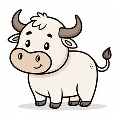 Fototapeta premium Adorable Cartoon White Bull Cute Cow Illustration Farm Animal Character Design