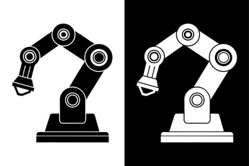 Robotic Arm Silhouette Vector Icon Black and White Background.