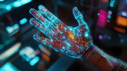 Futuristic Cybernetic Hand with Glowing Circuits