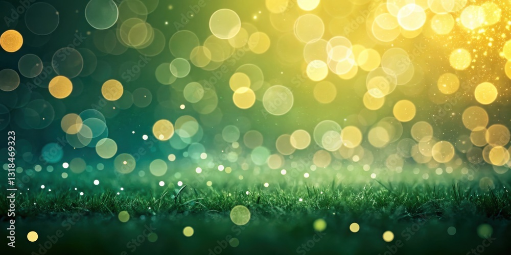 Aufkleber A Soft and Dreamy Field of Green Grass with a Blurred Background of Warm Golden and Yellow Lights