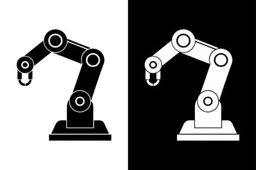 Robotic Arm Silhouette Vector Icon Black and White Background.