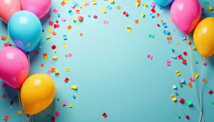 Colorful Birthday Party Background with Confetti and Balloons , decorations, birthday, party