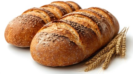 Naklejka premium Bread which is delicious with wheat, on a white background