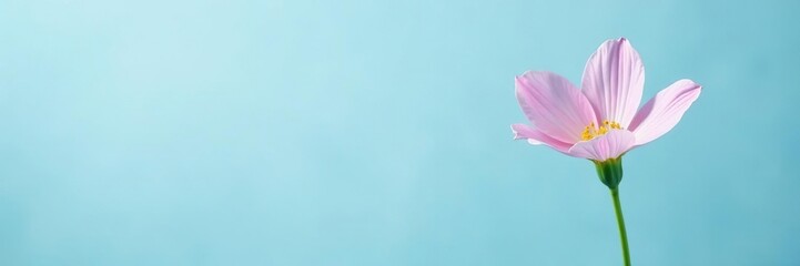 Fototapeta premium Isolated, delicate flower against a light blue background, flower details, horticulture